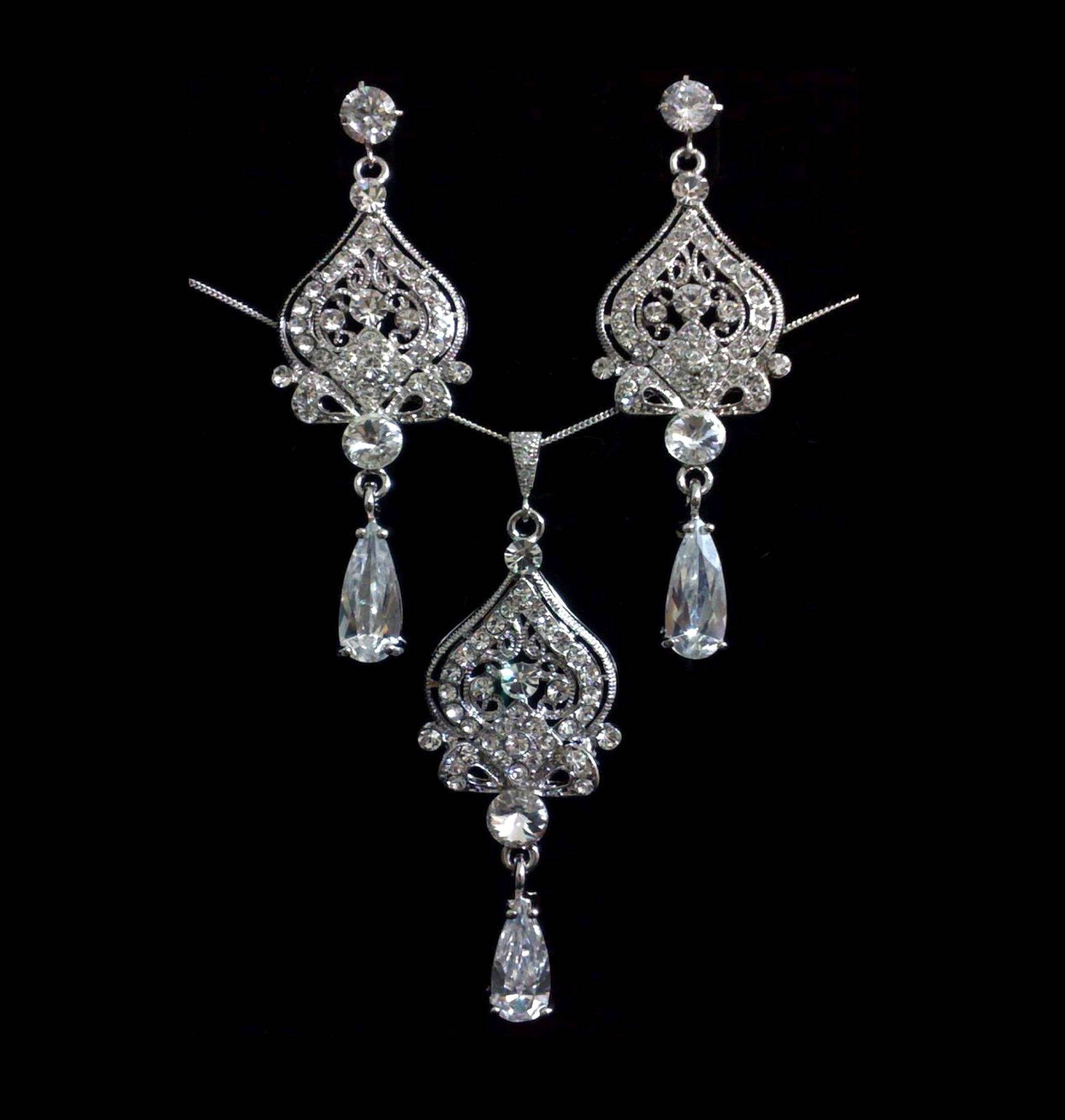Chandelier Bridal Jewelry Set Crystal Bridal Earrings Etsy