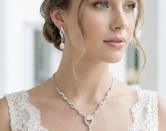 Conjunto de joyas nupciales Bridgerton, collar de lágrima con circonitas cúbicas, pendientes colgantes de cristal en espiral, boda estilo Regencia, accesorios de plata y oro amarillo, JETAIME