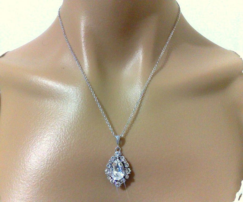 Teardrop Bridal Jewelry Set Swarovski Bridal Earrings Drop Etsy