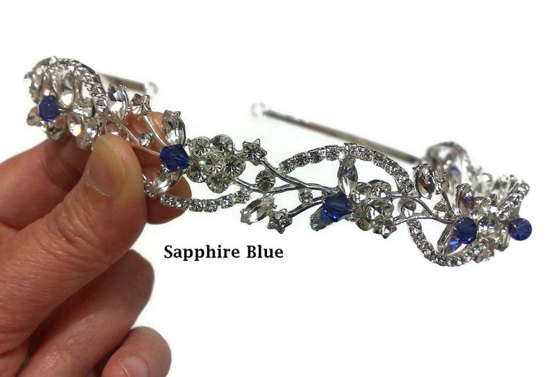 Something Blue Hair Tiara ADORNA Grecian Leaves Crown Bridal Halo Wedding Tiara Crystal Headpiece Vines Bridal Tiara Floral Crown