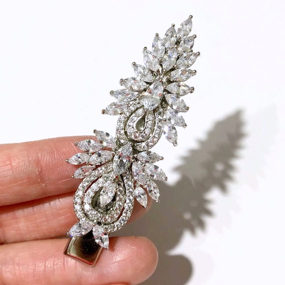 Statement Bridal Hair Clip, Cz Bridal Hair Jewelry  display picture 1