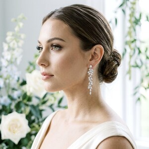 Vines Leaves Bridal Earrings, Clip On Chandelier Cz Cluster Dangles, Wedding Jewelry, BOTANISTA