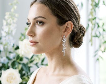 Pendientes de novia con hojas de enredaderas, colgantes de araña con circonitas cúbicas, joyería nupcial, BOTANISTA