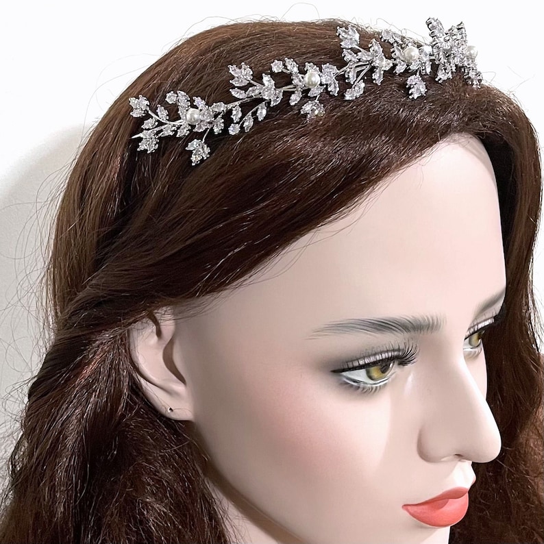 Vines Bridal Tiara, Cz Bridal Headband, Wedding Wreath, Floral Leaves Crown, Bridal Halo, Silver or Gold Headpiece, Wedding Hair Tiara, GAIA image 1