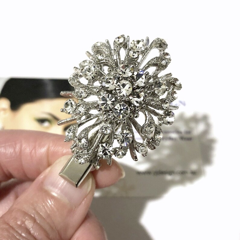 Flower Bridal Hair Clip, Floral Hairclip, Crystal Bridal Hair Jewelry, Bridesmaid Gift, Wedding Headpiece Accessory, CLAIRE image 1