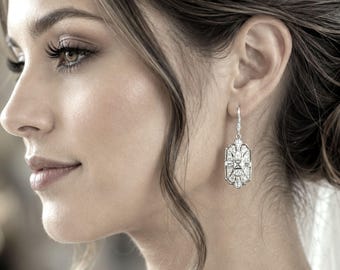 Art Deco Bridal Earrings, Gatsby Wedding 1920s Vintage Style Regency, Geometric Silver or Gold Jewelry Gifts, ELITE