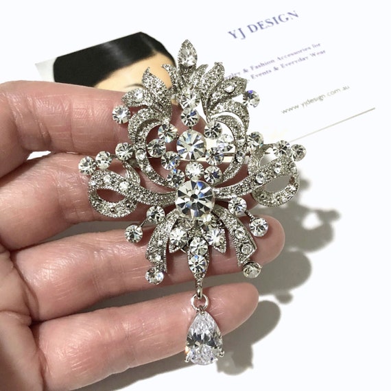 Fleur De Lis Bridal Brooch Cz Drop Pearl Crystal Pin - Etsy Canada