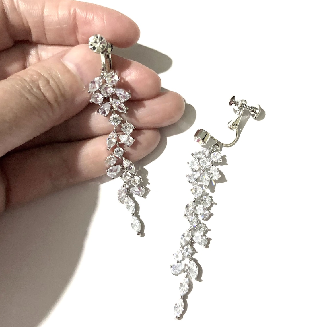 Clip On Leaves Bridal Earrings Vines Wedding Earrings Screw Etsy