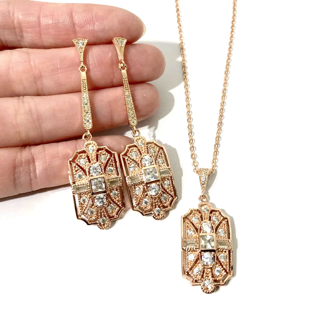 Art Deco Bridal Jewelry Set Geometric Bridal Earrings 1920s Etsy