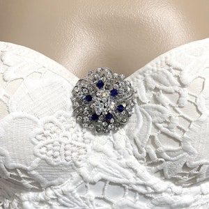 Something Blue Bridal Brooch, Sapphire Blue Pin, Flower Bridal Dress Jewelry, Wedding Jewelry Gift, Clear AB Crystal Wedding Sash Pin, ERIN image 6