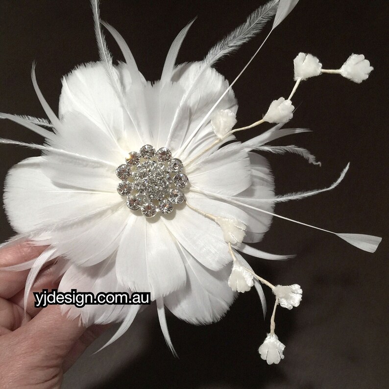 Boho Wedding Fascinator, Ivory White Bridal Headpiece, Feather Fascinator, Flower Hair Clip, Feather Hair Clip, Wedding Headpiece, NIRVANI image 2