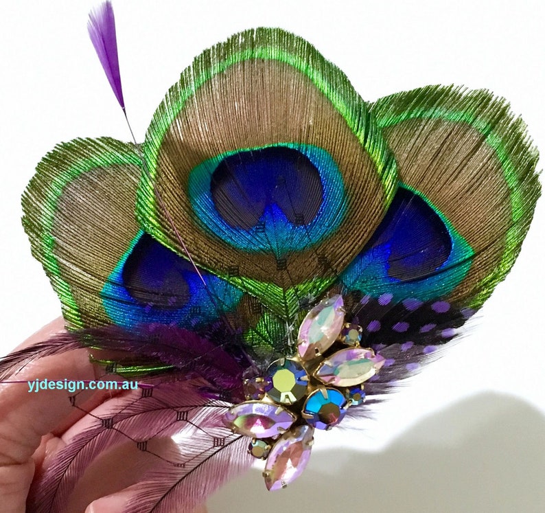 Something Blue Bridal Hair Clip Upcycled Vintage Hair Jewelry Purple Wedding Fascinator Boho Feather Hair Clip Peacock Bridal Headpiece