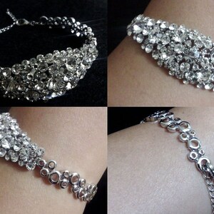 Art Deco Bridal Bracelet, Gatsby Wedding Bangle Bracelet, Sparkly Crystal Clusters Bracelet, Statement Bridal Jewelry, Gift for Her, NECKTIE image 3