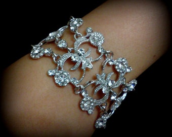 Statement Bridal Bracelet, Victorian Wedding Bracelet, Swarovski Crystal Bracelet, Vintage Wedding Jewelry, Silver Bracelet, ARMANIA