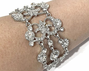 Statement Bridal Bracelet, Victorian Wedding Bracelet, Rhinestone Crystal Bracelet, Vintage Wedding Jewelry, Silver Bracelet, ARMANIA