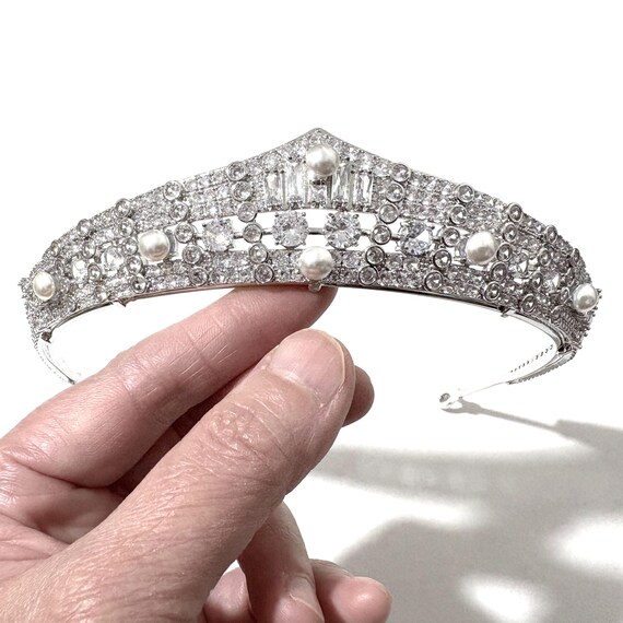 Art Deco Bridal Tiara Princess Crown Headpiece Art Deco Wedding Tiara Cubic Zirconia Bridal Tiara | EDEN  main image 2