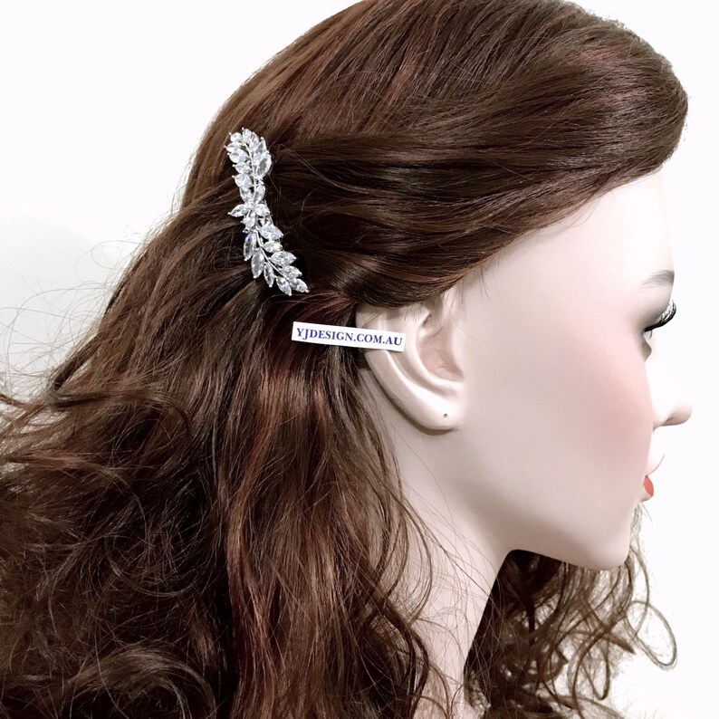 Vines Bridal Hair Clip, Cz Wedding Barrette, Cubic Zirconia Bridal Hair Jewelry, Leaves Bridal Headpiece, Wedding Hair Clip, DELILAH image 3