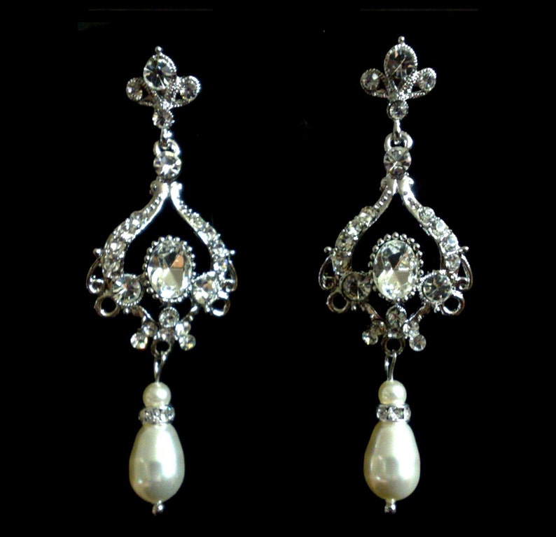 Chandelier Bridal Jewelry Set Pearl Bridal Earrings Etsy