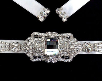 Art Deco Bridal Sash, Gatsby Vintage Style Flapper Wedding Sash, Statement Wedding Sash, Geometric Rhinestone Crystal Belt, ELITE