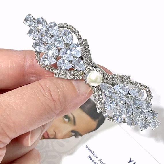 Clear Cubic Zirconia Hair Clip Silver Hair barrette Bridal Hair Accessory Cz Bridal Hair Clip, Silver Wedding Barrette, Cubic Zirconia  main image 4