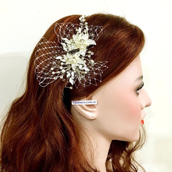 Flower Wedding Headband Bridal Hair Vines Birdcage Veil Etsy