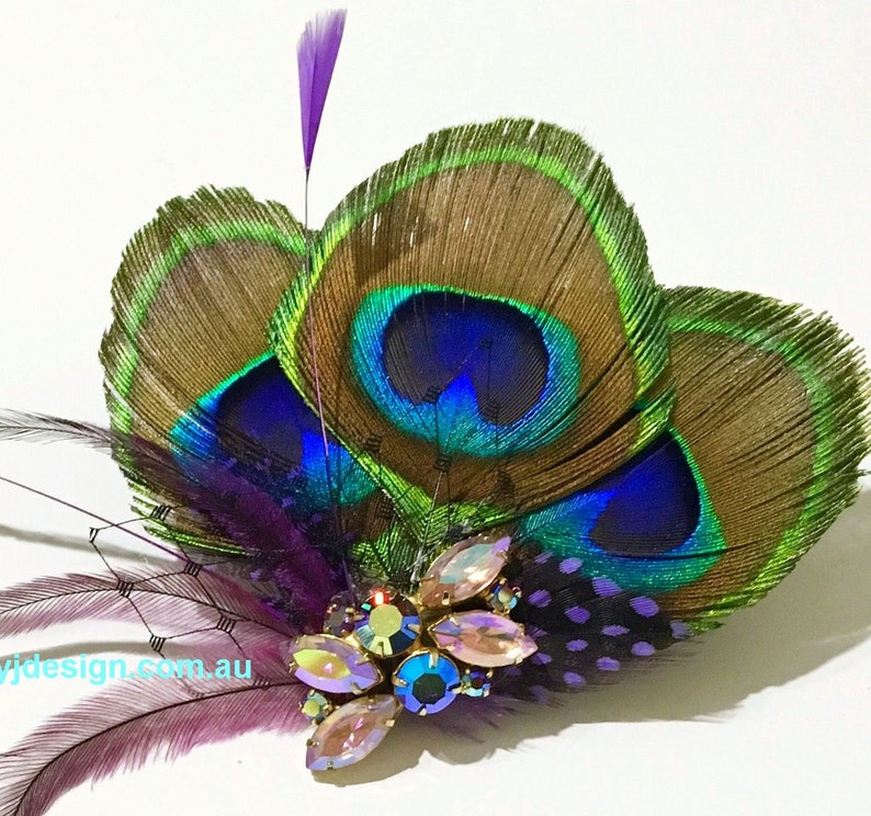 Something Blue Bridal Hair Clip Upcycled Vintage Hair Jewelry Purple Wedding Fascinator Boho Feather Hair Clip Peacock Bridal Headpiece