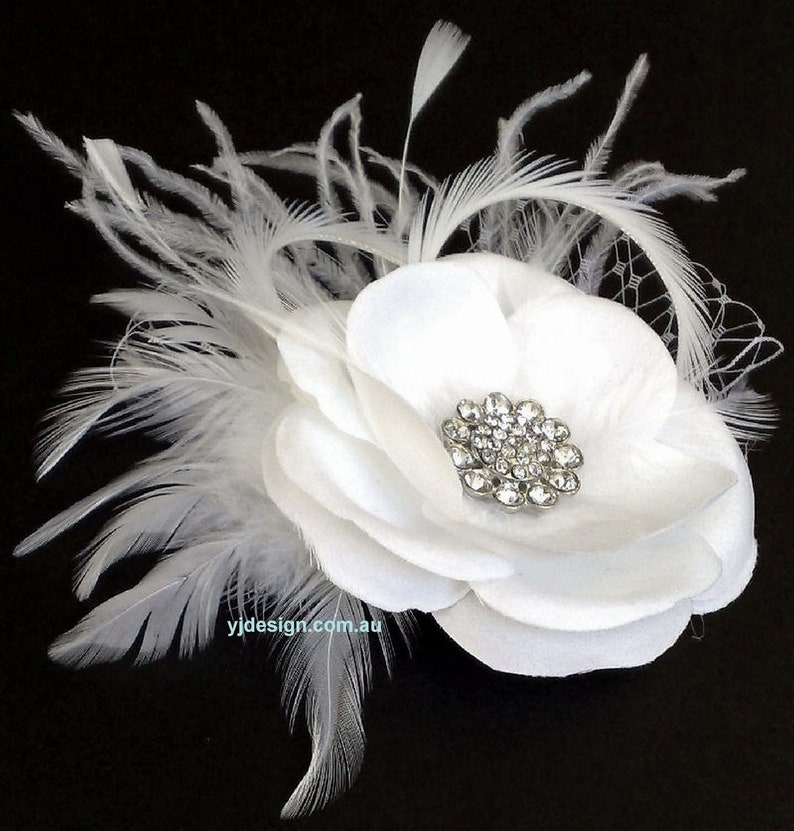 Ivory Bridal Fascinator, Rustic Wedding Headpiece, Feather Fascinator, White Flower Hair Clip, Bridal Headpiece, Wedding Hair Clip, RACHEL 