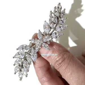 Vines Bridal Hair Clip, Cz Wedding Barrette, Cubic Zirconia Bridal Hair Jewelry, Leaves Bridal Headpiece, Wedding Hair Clip, DELILAH image 4