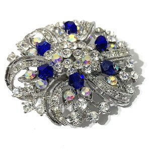 Something Blue Bridal Brooch, Sapphire Blue Pin, Flower Bridal Dress Jewelry, Wedding Jewelry Gift, Clear AB Crystal Wedding Sash Pin, ERIN image 5