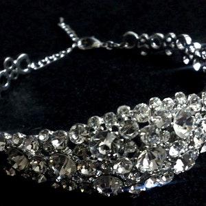 Art Deco Bridal Bracelet, Gatsby Wedding Bangle Bracelet, Sparkly Crystal Clusters Bracelet, Statement Bridal Jewelry, Gift for Her, NECKTIE image 2