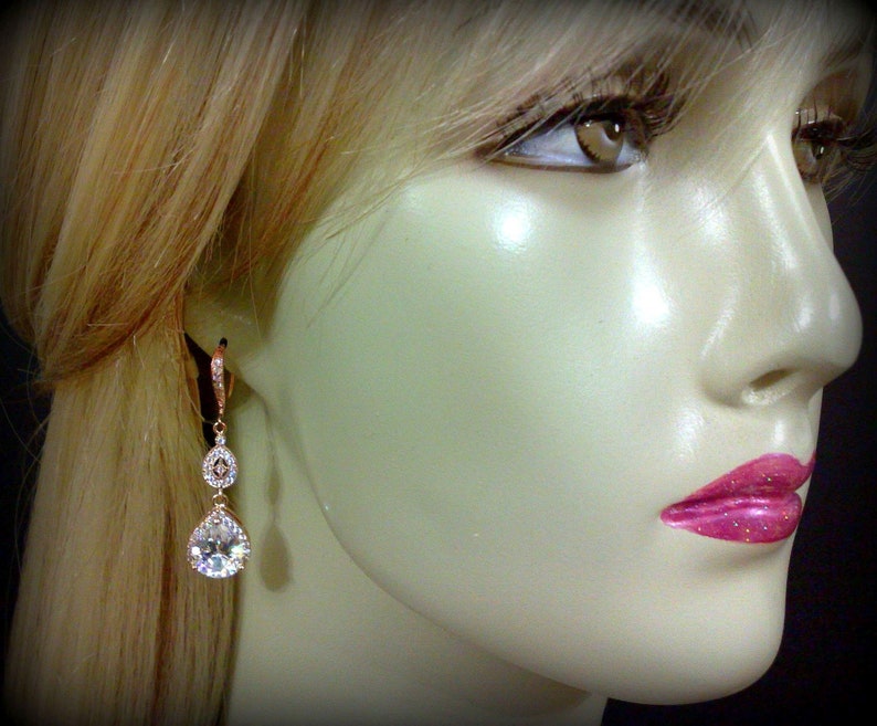 CHICA Rose Gold Bridal Jewelry Set Pear Shape Cubic Zirconia Dangle Jewelry Teardrop Earrings and Necklace