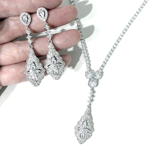 Alte Hollywood Hochzeitskette, 1920er Jahre Stil Vintage Art Deco Ohrringe, ARIELLA Hochzeitsschmuck, Pave Cz Glam Hochzeitsschmuck