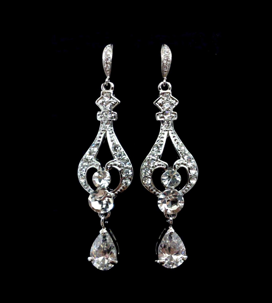 Vintage Style Bridal Earrings Victorian Wedding Earrings Cz Etsy