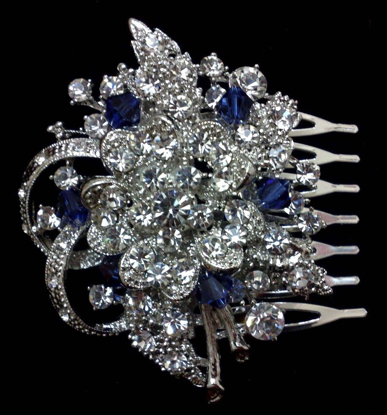 Flower Wedding Headpiece Bridal Hair Jewelry Something Blue Bridal Headpiece Wedding Hair Comb Crystal Bridal Hair Comb BOUQUET