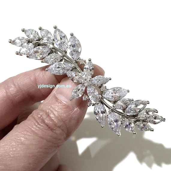 Clear Cubic Zirconia Hair Clip Silver Hair barrette Bridal Hair Accessory Cz Bridal Hair Clip, Silver Wedding Barrette, Cubic Zirconia  main image 2