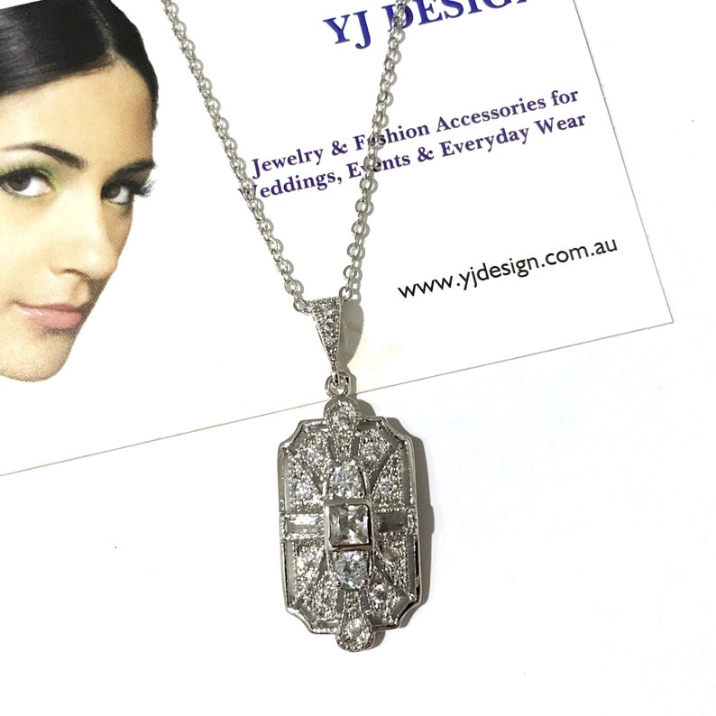 Conjunto de joyas nupciales estilo Regencia, pendientes Art Déco, collar de boda real Gatsby, regalos de oro rosa o plata estilo años 20 con circonitas cúbicas, ELITE Silver necklace
