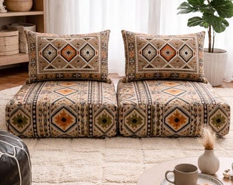 Boho Floor Couch Cushion | Moroccan Kilim Floor Sofa with Back Cushions | Traditional Majlis Seating