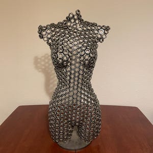 Handmade Female Form Sculpture – Mild Steel Nuts | Industrial Metal Art | Unique Handmade Decor, wall hang, fine art, unique made in the UK