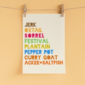 Jamaican Food Printable Wall Art | Jamaica Kitchen Art | Modern Caribbean Cuisine Poster | Jerk Chicken Oxtail Plantain Curry Goat Wall Art