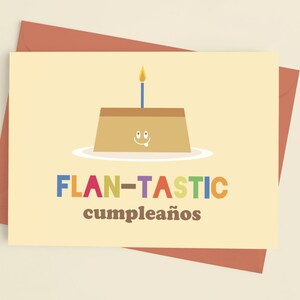 Cute Flan Spanish Birthday Card, Funny Mexican Flan 5X7 Digital Greeting Card, Feliz Cumpleaños, Spanish Dessert Printable Card