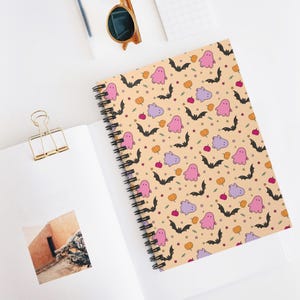 Halloween Ghost Bat Stars Spiral Notebook Lined Journal for School, Planning, or Gifts