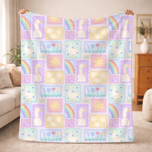 Silly Goose Plush Blanket Pastel Patchwork Rainbow Sun Cottagecore Baby Blanket Soft Velveteen Nursery Decor Spring Aesthetic Couch Throw
