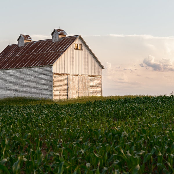 Old Barn in Iowa Landscape - Extra Large Canvas Wall Art