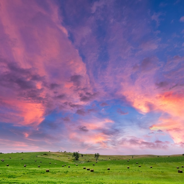 Pastel Sky and Nebraska Landscape|  | Midwest Photography | Wanderlust | Rural Wall Art | Pink Blue Green | Fine Art Print | Rolling Hills