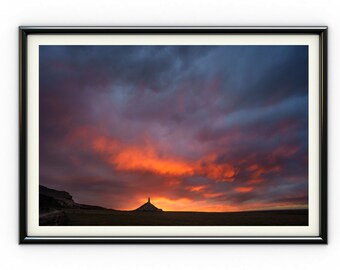 Extra Large Wall Decor - Sunset Landscape Photograph of Chimney Rock, Nebraska