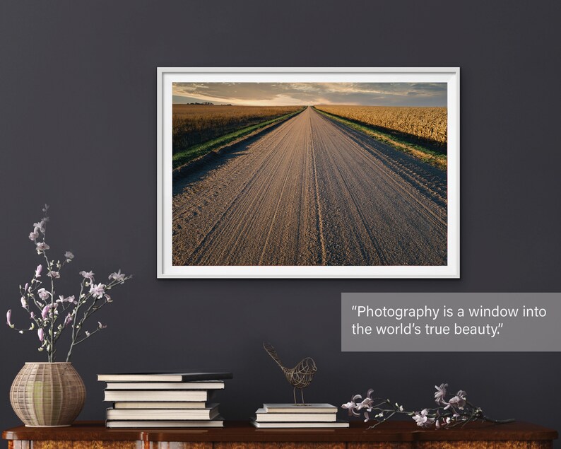 Country Road Landscape Wall Art, Décoration de maison de ferme, Impression rustique, Impression de route, Grand art mural, Impression de coucher de soleil, Paysage du Nebraska, Chemin image 3
