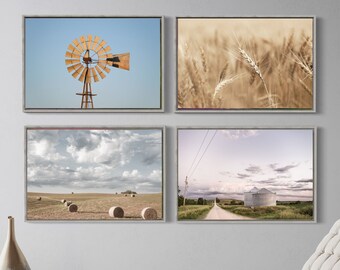 Neutral Farmhouse Wall Art Set - 4 Rustic Art Prints - Living Room, Bedroom Decor