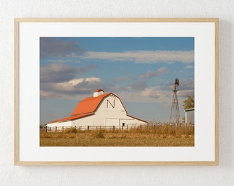Nebraska "N" Barn Landscape Art Print or Canvas - Cornhuskers