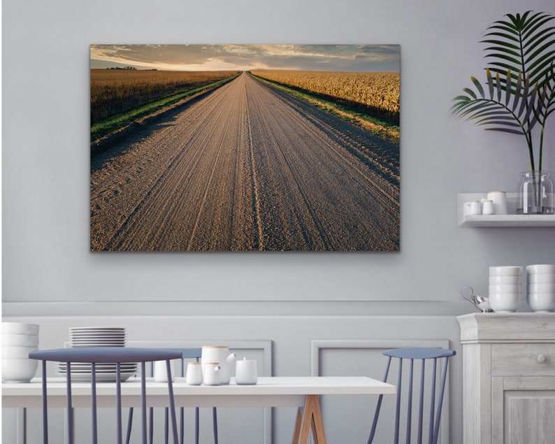 Country Road Landscape Wall Art, Décoration de maison de ferme, Impression rustique, Impression de route, Grand art mural, Impression de coucher de soleil, Paysage du Nebraska, Chemin image 6