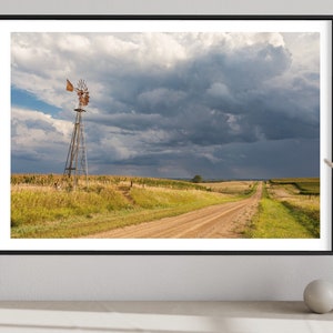 Nebraska Landscape Windmill and Road Photograph